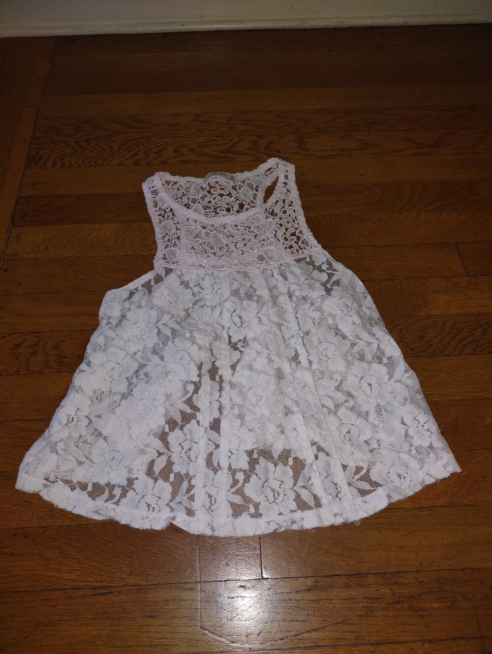 abercrombie & fitch white lace tank crochet trim racerback flowy babydoll XS